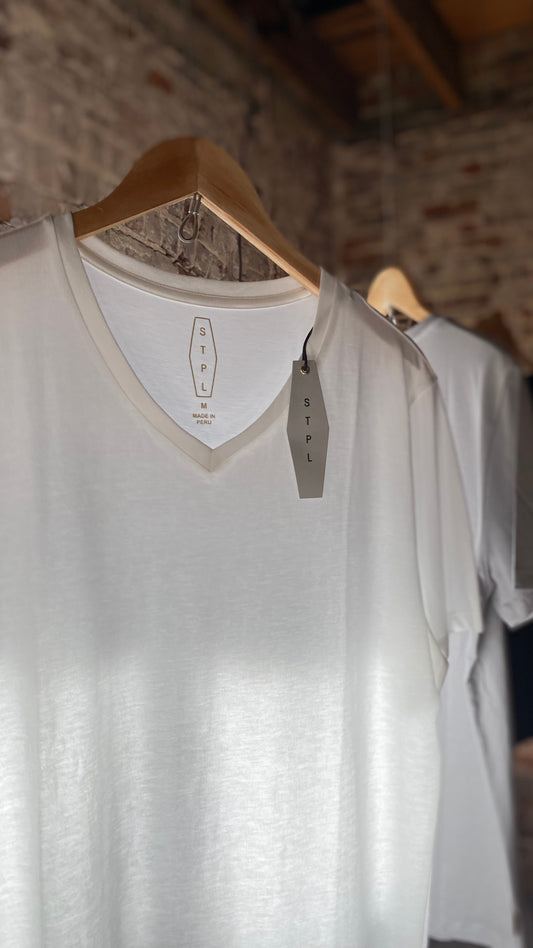 STPL Pima cotton T-shirt. V-neck 3 pack. Mens staple t-shirt. Ethically sourced. Tailor made, classic fit.