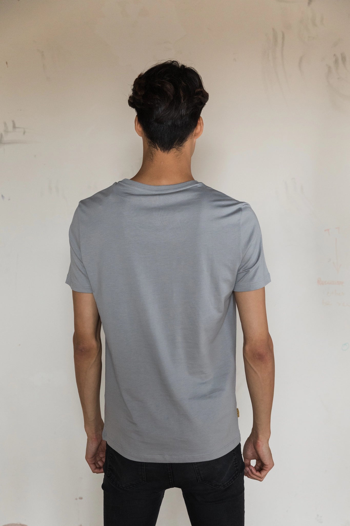 STPL grey Pima cotton V-neck t-shirt – ethically made, ultra-soft fabric with a comfortable fit, perfect for versatile, everyday style