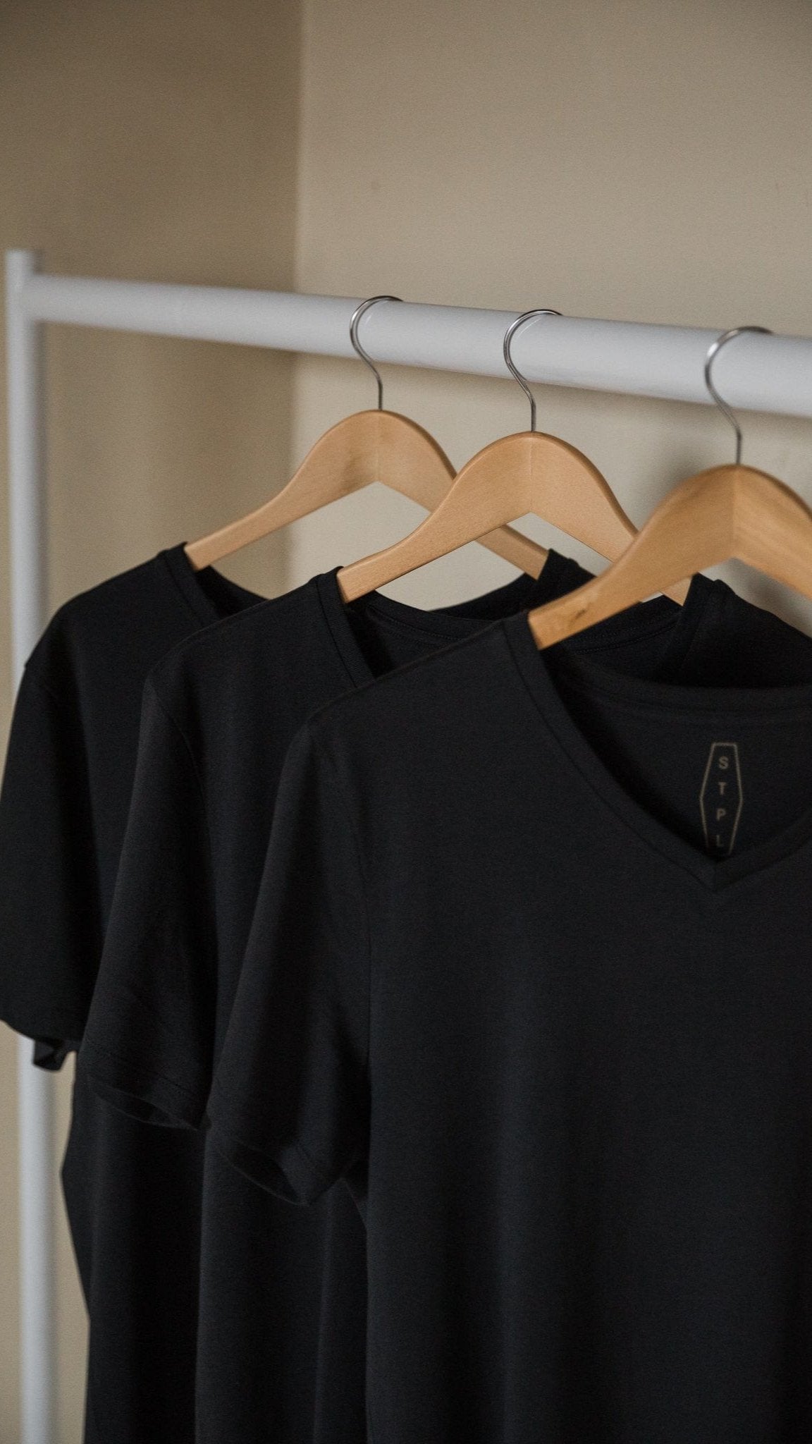 STPL 3-pack of black pima cotton V - neck t-shirts – soft, durable staple tees with a classic fit for everyday comfort and style.