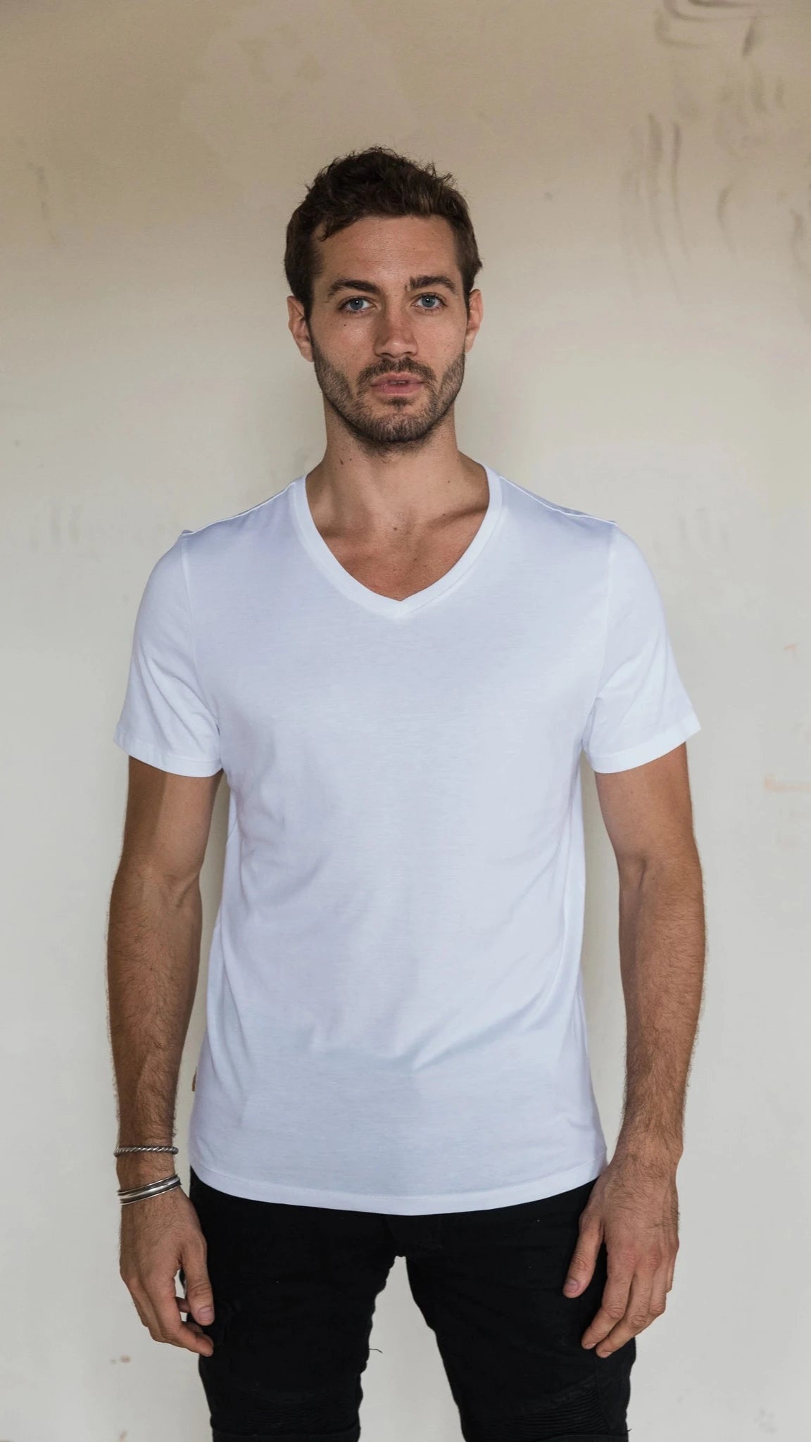 STPL white Pima  cotton V-neck t-shirt – ethically made, ultra-soft fabric with a comfortable fit, perfect for versatile, everyday style