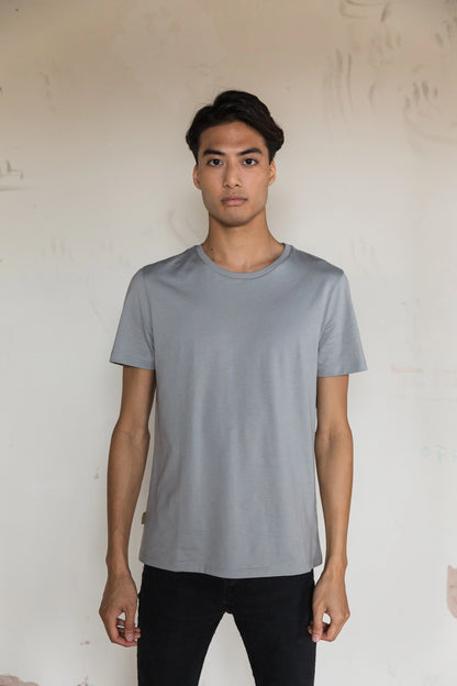 STPL grey Pima cotton crew neck t-shirt – ethically made, ultra-soft fabric with a comfortable fit, perfect for versatile, everyday style