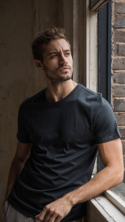 STPL black pima cotton crew neck t-shirt – ethically made, ultra-soft fabric with a comfortable fit, perfect for versatile, everyday style