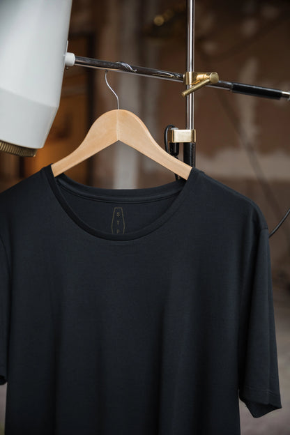 STPL black Pima cotton crew neck t-shirt – ethically made, ultra-soft fabric with a comfortable fit, perfect for versatile, everyday style