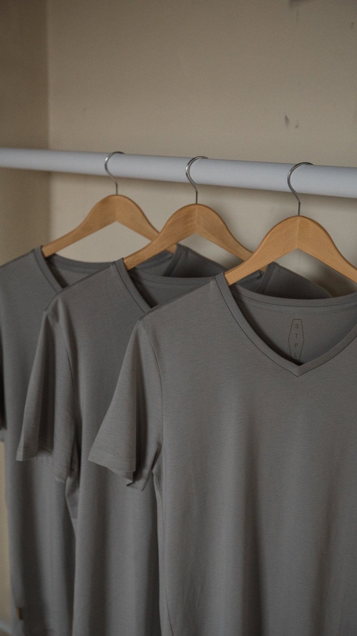 STPL 3-pack of grey pima cotton V-neck t-shirts – soft, durable staple tees with a classic fit for everyday comfort and style.